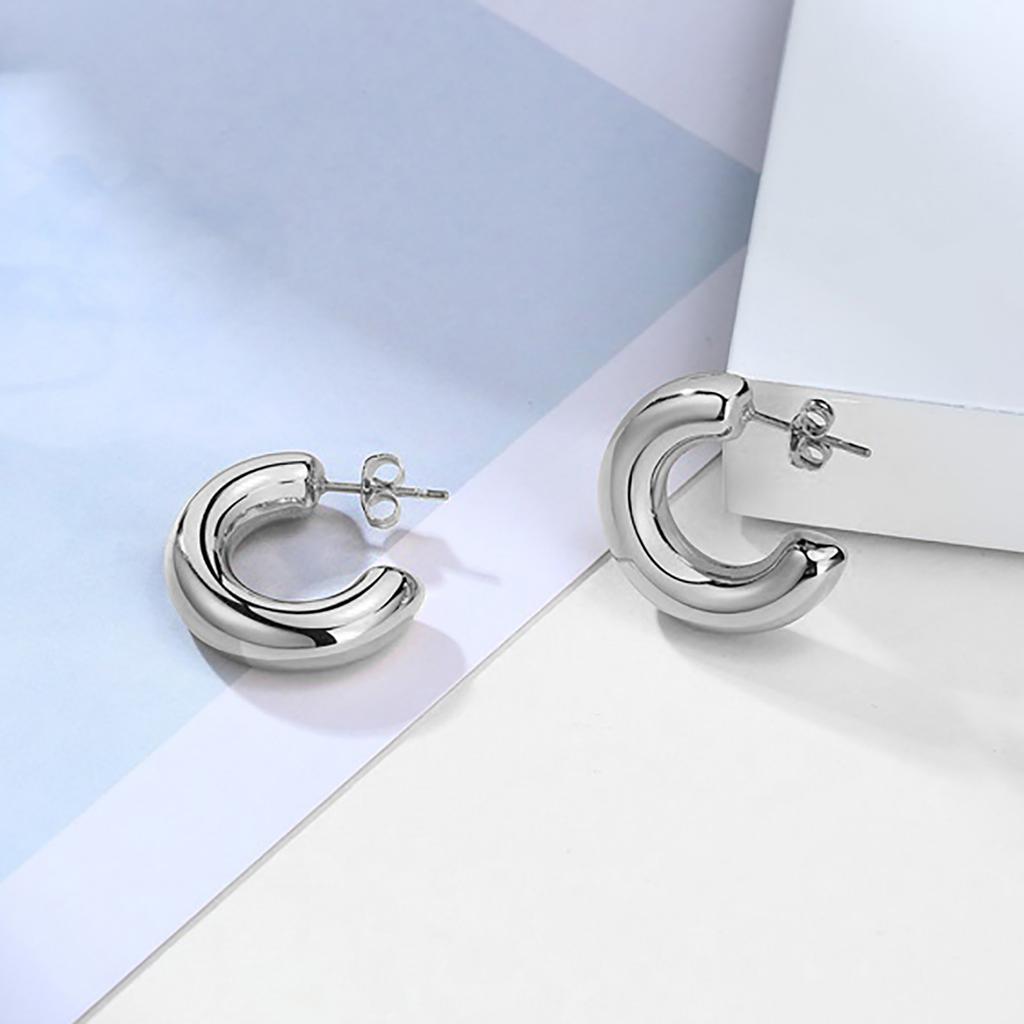 Hollow Tube Hoop Earring for Women, Stainless Steel Medium Bold Tarnish Free Minimalist 2022 Brincos