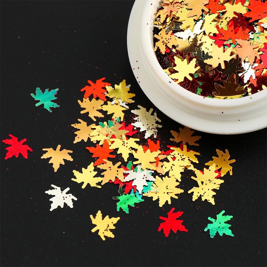 Xiaomi Fall Maple Leaf Nail Sequins Autumn Nail Art Glitter Flakes Leaves Nail Confetti Holographic Decorations Thanksgiving Manicure