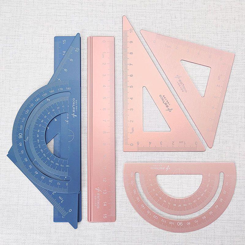 Multifunctional Pink Aluminum Alloy Ruler Set for Primary Students with Laser Engraving