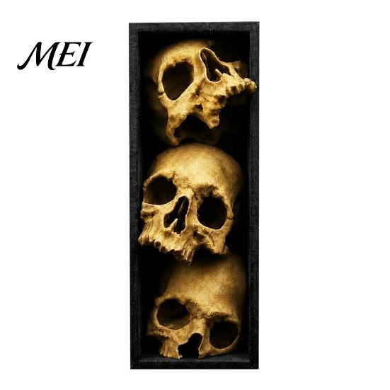 Dark Fantasy Home Ornaments 3Pcs Halloween 3 Tier Skull Bookends, Gothic Resin Bookshelf Decor for Office, Skeleton Statue Bookshelves Spooky