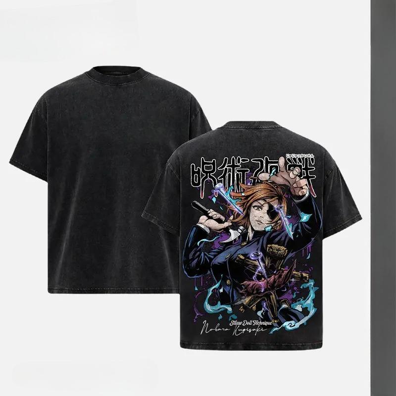

Hot Anime Jujutsu Kaisen Kugisaki Nobara Clothing Men Women Tshirts Washed Cotton Tee Retro Oversized T-shirt Harajuku T Shirt XXL чорний