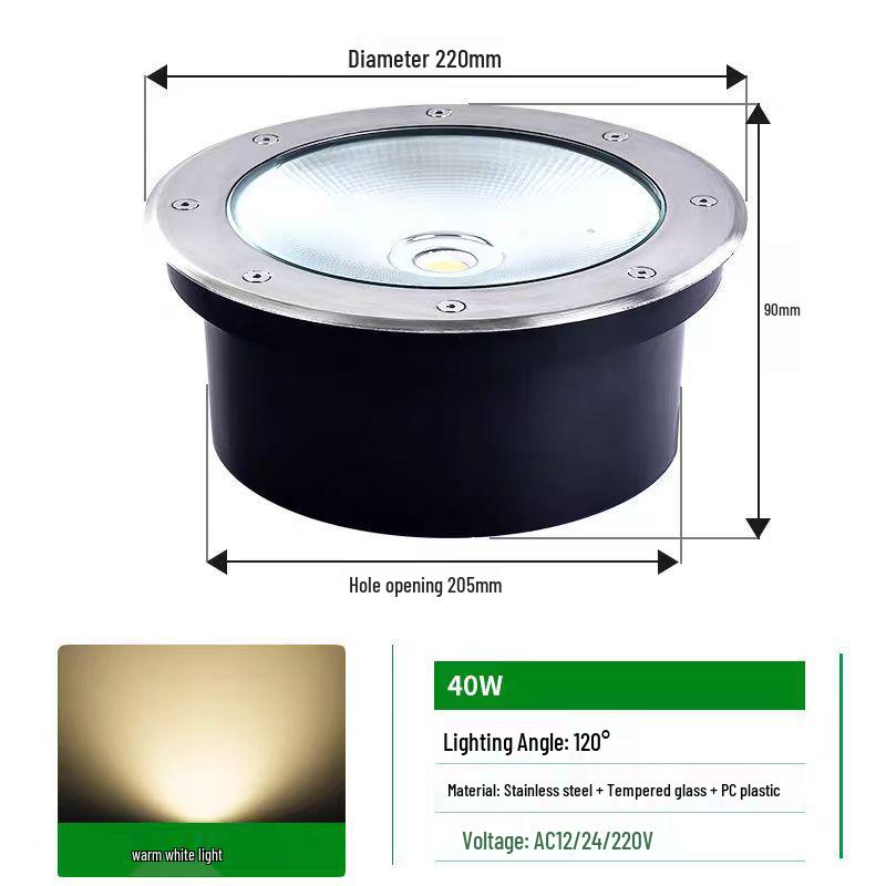 LED Waterproof Outdoor In-Ground COB Light - Round/Square for Courtyard, Walkway, and Lawn Landscaping