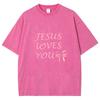 Pink Bow Letter Print Women's T-Shirt Washed Oversized Loose Mid Sleeve Casual Cute Sweetheart Beautiful Short Sleeve Top