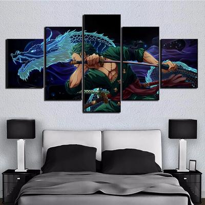 5-teilige Leinwand-Wandkunst Gemälde Japanische Animation Poster Druck Roronoa Zoro Bild Modernes Wohnzimmer Wandbild Heimdekoration