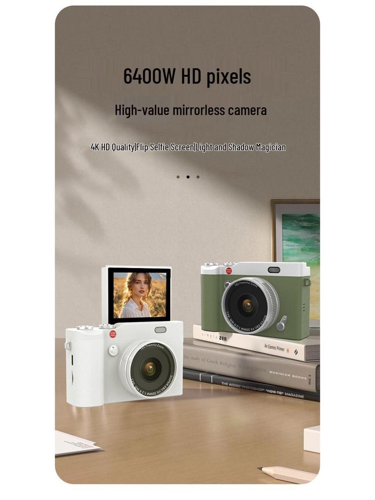 Retro 4K Flip Screen Mirrorless Camera for Students - High Definition, Portable, CCD Sensor
