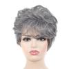Mixed Grey Wigs for Old Women Synthetic Short Wig with Bangs Granny Wigs Natural Hairstyles Mommy Pixie Cuts Gray Hair Grandma