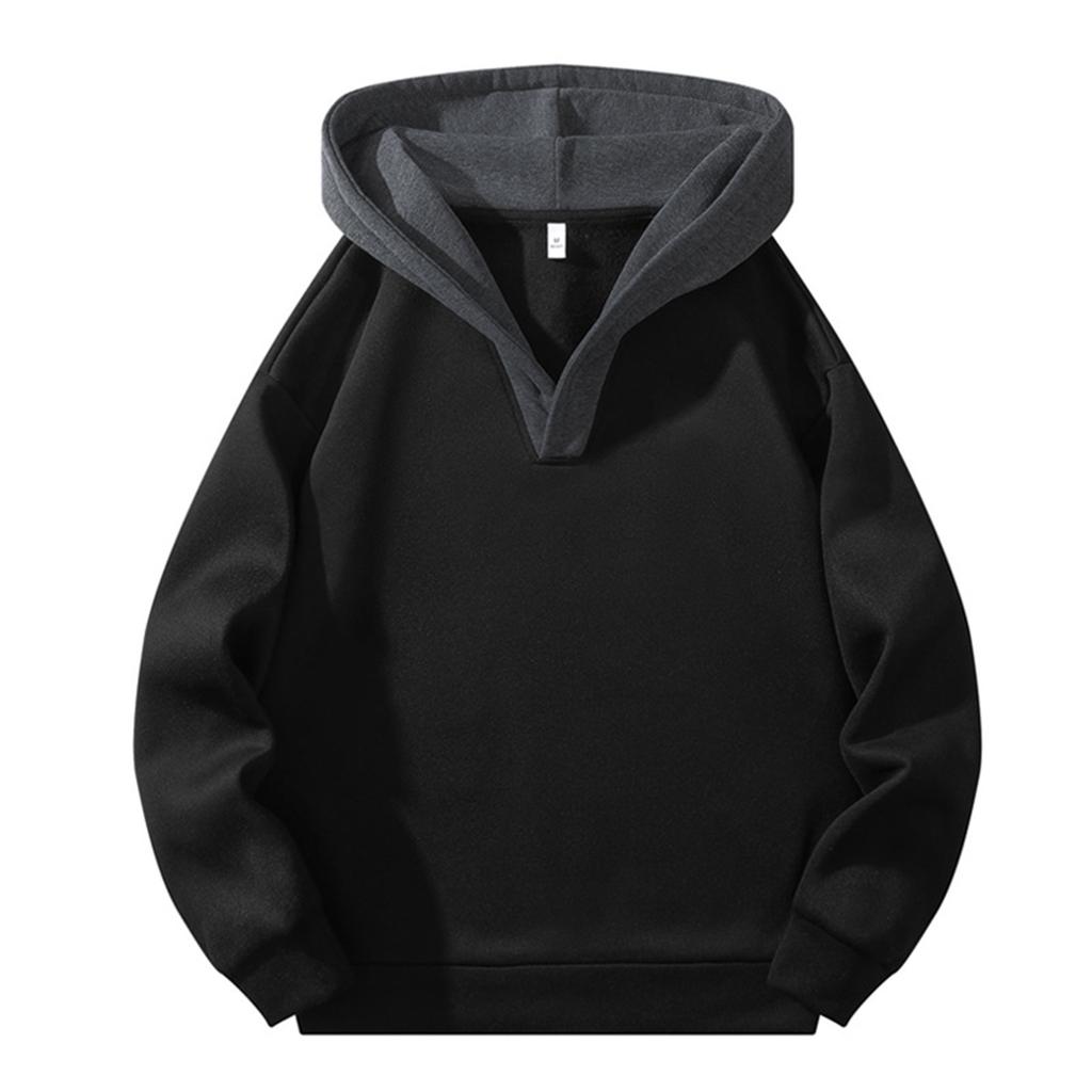 Men's Color Block V-neck Sweatshirt Hooded Pullover Sweatshirt