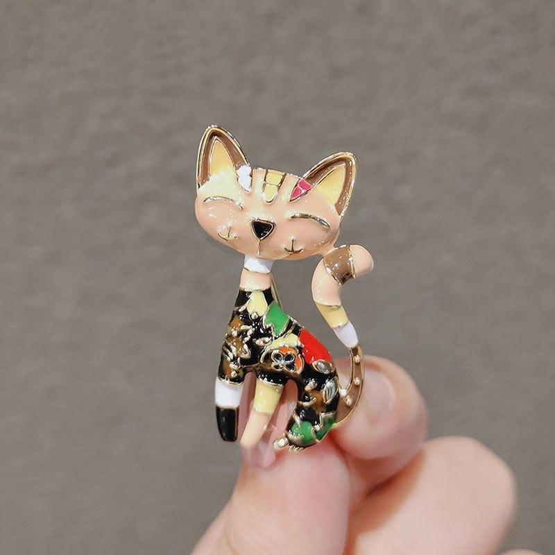 SKEDS Women Men Fashion Creative Exquisite Cute Cat Crystal Pin Lovely Kitten Rhinestone Delicate Kitten Enamel Brooch Badges