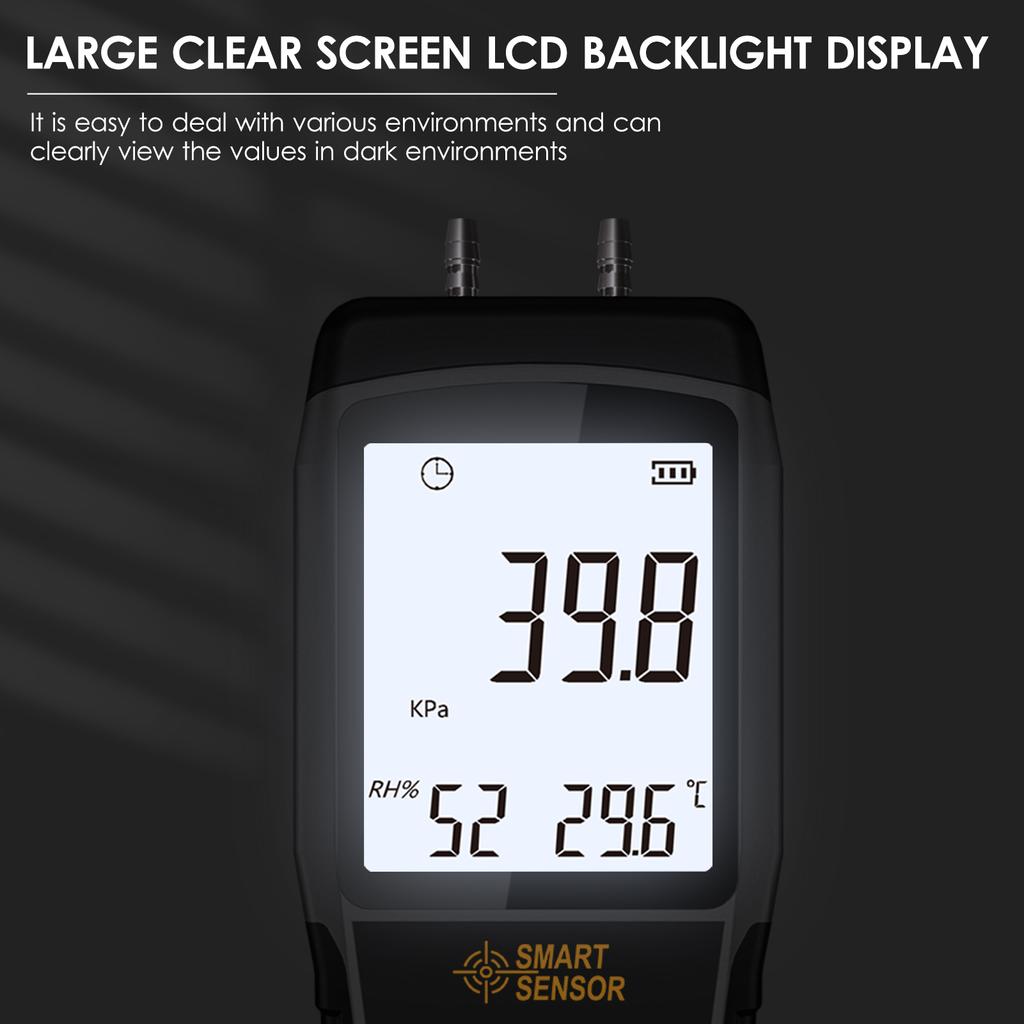 SMART SENSOR AS511 Digital Differential Pressure Gauge -39.98~39.98KPA Manometer Dual Port Air Gas