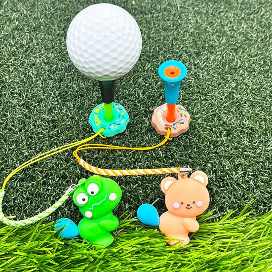 Golf Tee Hanger Donut Shaped Plastic Anti-Lost Ring with Strap Cartoon Animal Pattern Golf Tee Holder for Men Women