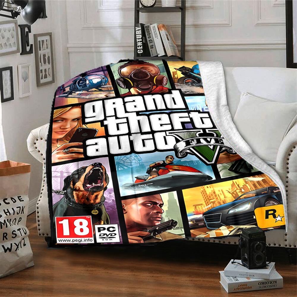 Grand Theft Auto V Cover Art Flannel Blanket Super Soft Warm Cozy Blanket for Sofa Bed Office Travel All‑Season Home Decor Gift