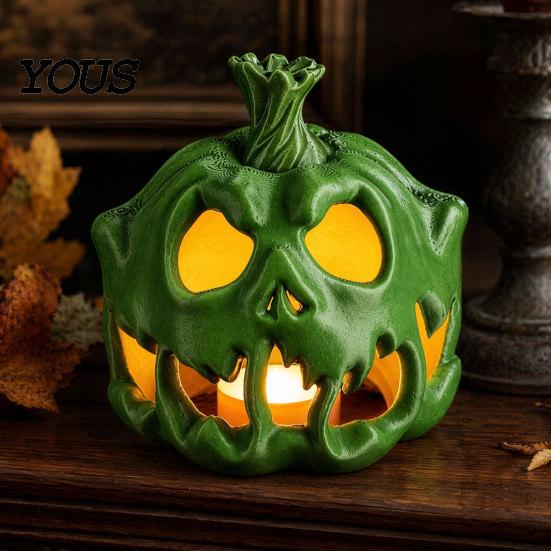 Halloween Ambient Light Cover 3D Printed Skull Pumpkin Candle Holder, Hollow Design Ornament Figurine, Multifunctional Lampshade for Party Favors