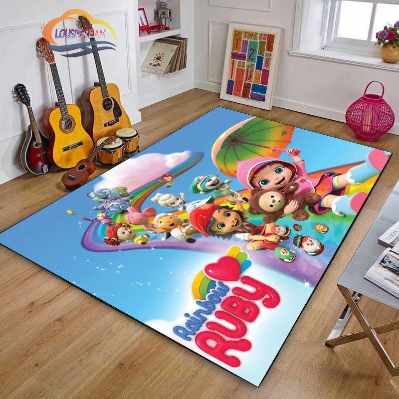 3D Printing Rainbow Ruby Series Carpet Lulu and Bear Cartoon Living Room Bedroom Non-slip Rug Soft Play Area Floor Mat Girl Gift