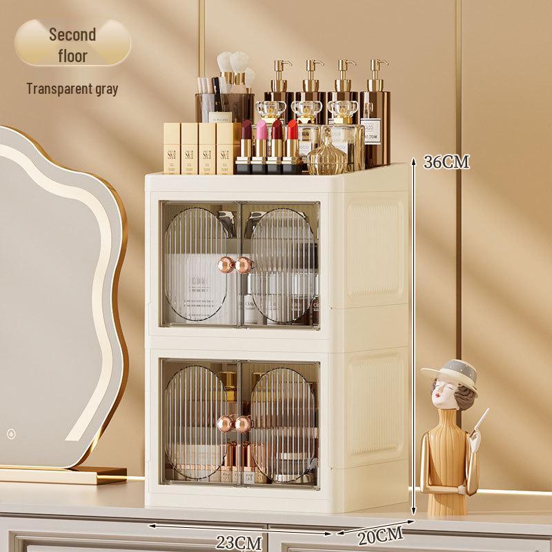 Desktop Multi-Layer Storage Box for Cosmetics, Stationery, and Skincare - Dustproof Push-Door Design