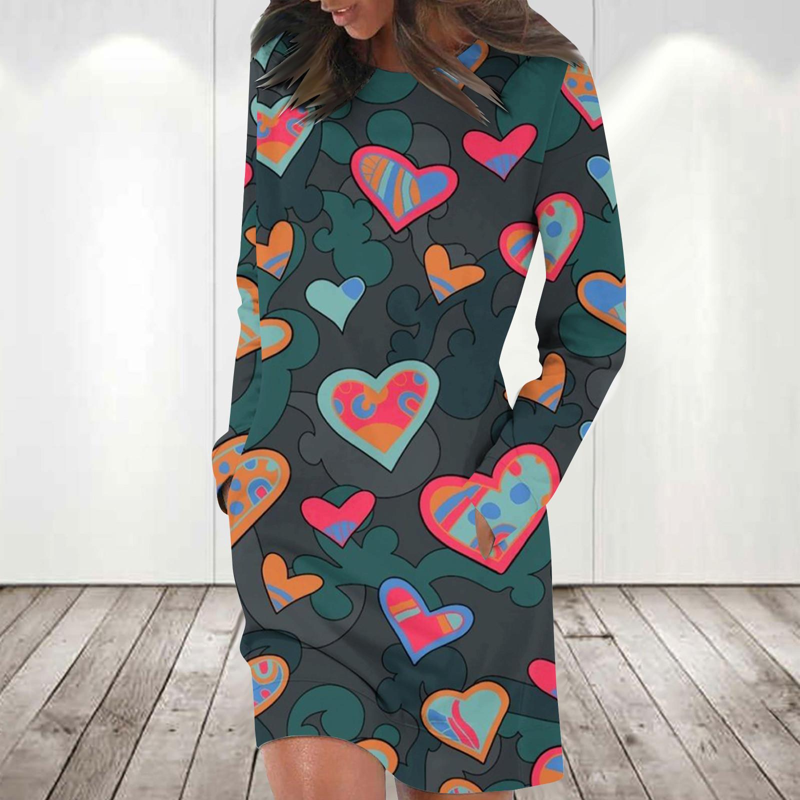 

Платье с длинным рукавом для женщин, повседневный пуловер с принтом, платье-свитер, осень L