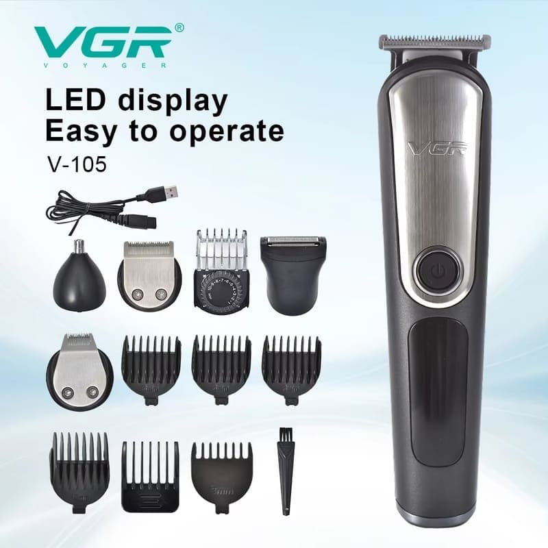 

Мужской многофункциональный водонепроницаемый набор для стрижки волос 5-в-1 Электрический триммер для волос Бритва Полностью моющийся Перезаряжаемый Инструмент для домашнего груминга серый