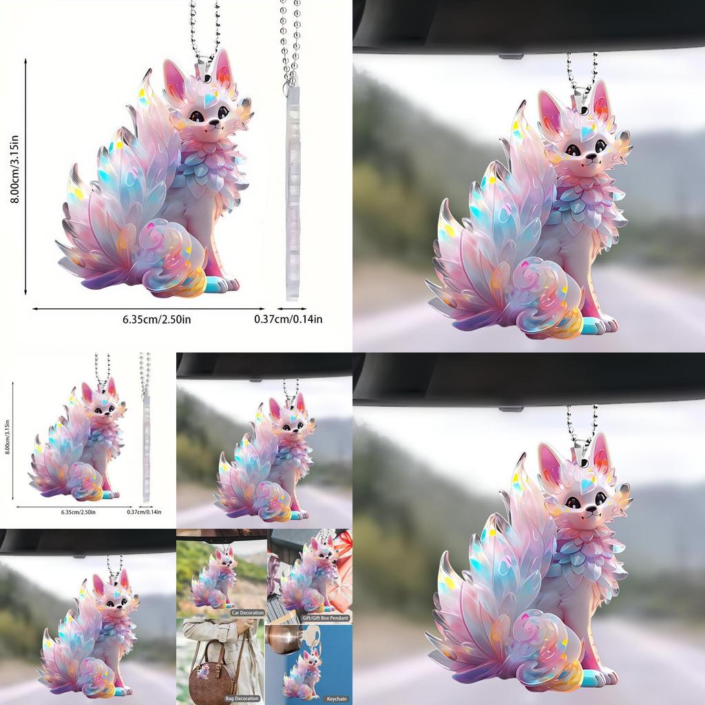Charming Colorful Fox Acrylic Car Interior Mirror Decor Keychain And Backpack Charm