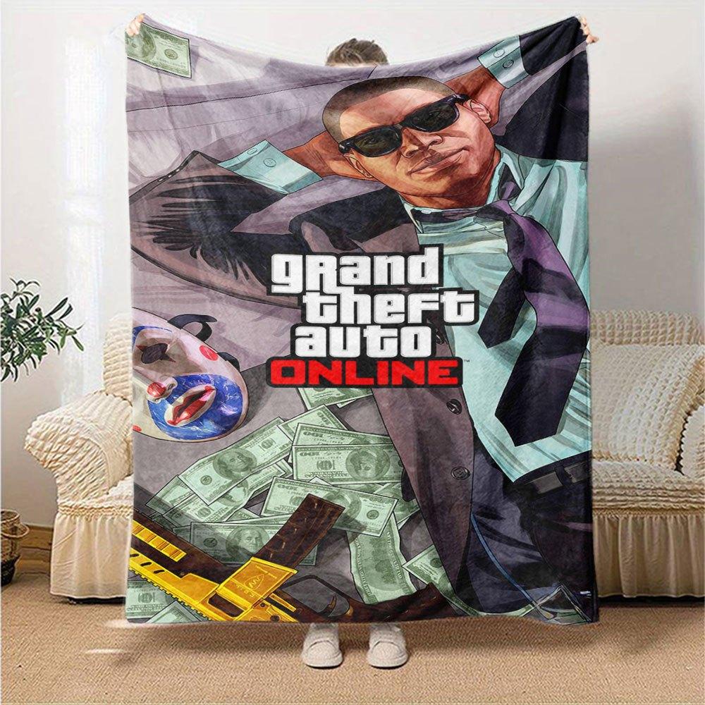 1pc Grand Theft Auto Soft Flannel Blanket with Designer Print A cozy blanket for all seasons, perfect for the couch, bed, office