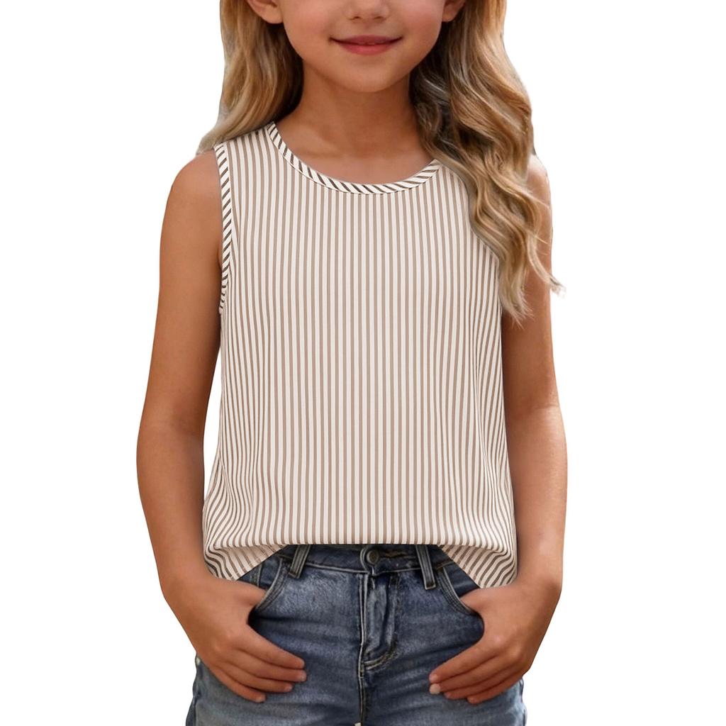 Ärmelloses Tanktop für Mädchen Lässiges Sommer-T-Shirt Leichter weicher Stoff Gestreiftes Muster Bequeme Passform Kinderkleidung