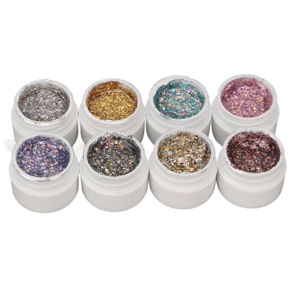 Holographisches Reflektierendes Glitzer Gel 8 Farben Funkelnd Glänzend Blitzend UV LED Nagellack Set