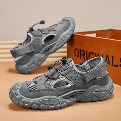 Klassieke Grijze Wandelsandalen Heren Zomer Mesh Outdoor Strand Heren Sportsandalen Platform Ademend Uitgehold Wandelschoenen Man