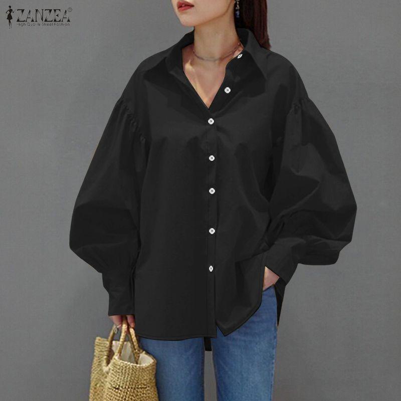 ZANZEA Lässige Bluse mit Umlegekragen und einfarbigen Langarmshirts für Damen