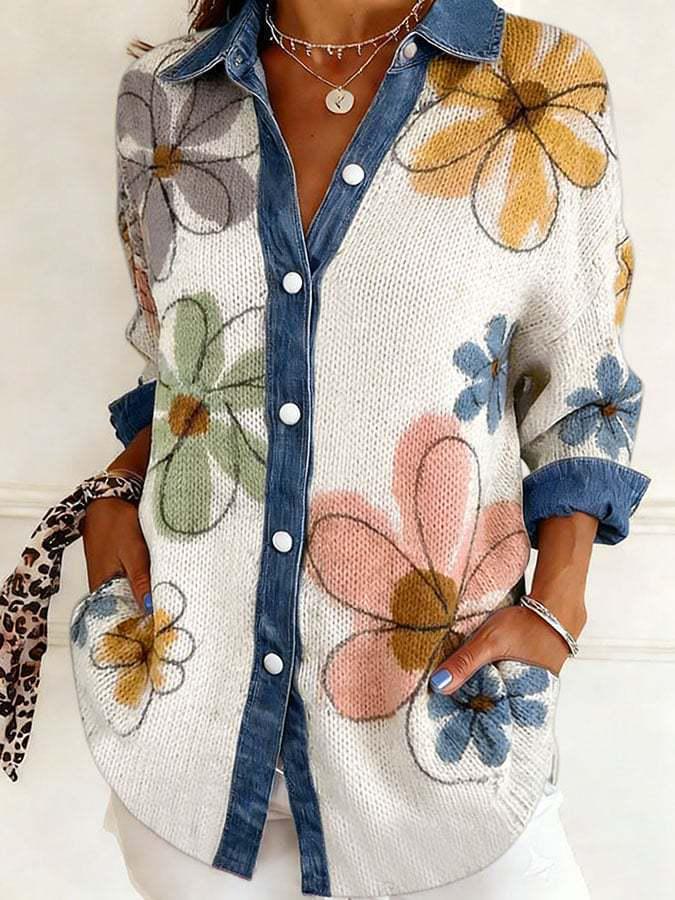 2026 European-American Patchwork Floral 3D Print Women's Spring Cardigan