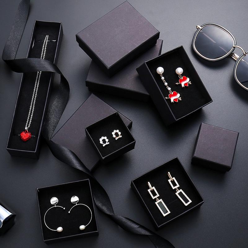 Elegant Black Square Jewelry Gift Box with Lid and Sponge Insert