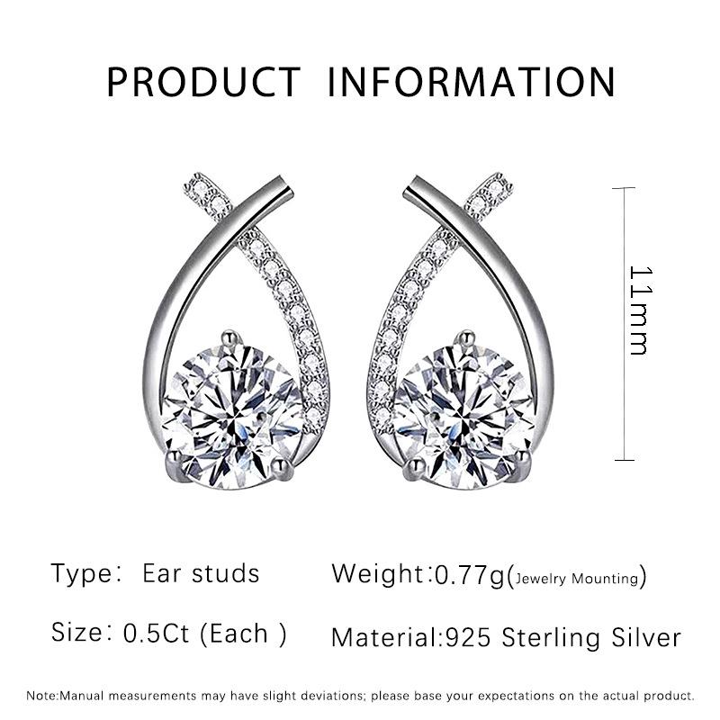Moissanite Fishtail Cross Sterling Silver Stud Earrings for Girls with Certificate 925 Silver