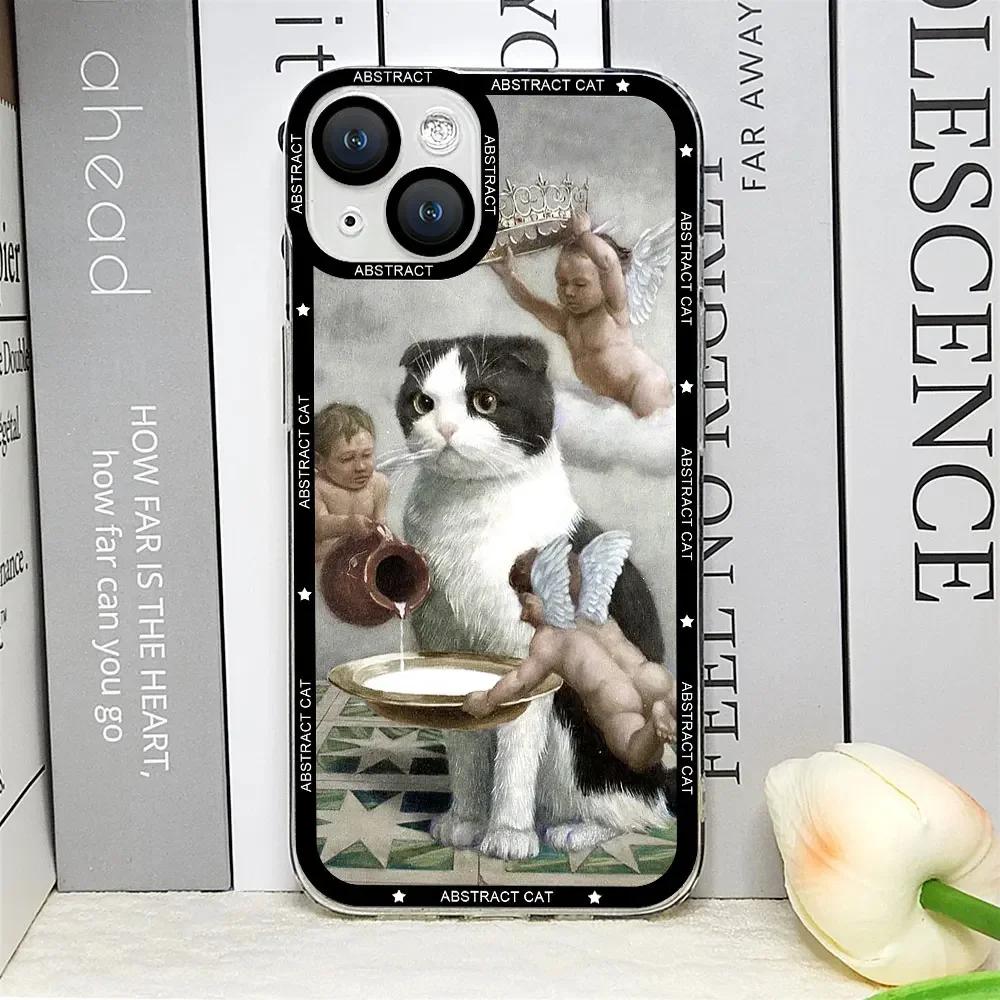 Ästhetische Van-Gogh Gustav Klimt Mona Lisa Dicker Katze Kunst Handyhülle für IPhone 16 15 13 12 11 Pro Max Mini XS X 14 Plus Klare Hülle