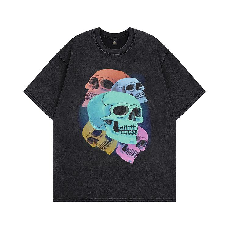 New loose trendy brand American retro high street short-sleeved heavy vintage washed old couple half-sleeved t-shirt