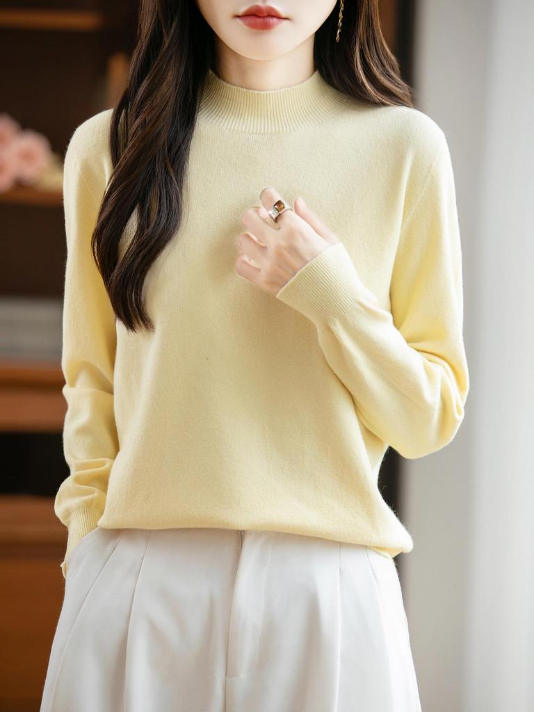 Elegant Autumn Velvet Knit Half-High Neck Sweater for Women - Long Sleeve, Loose Fit Pullover