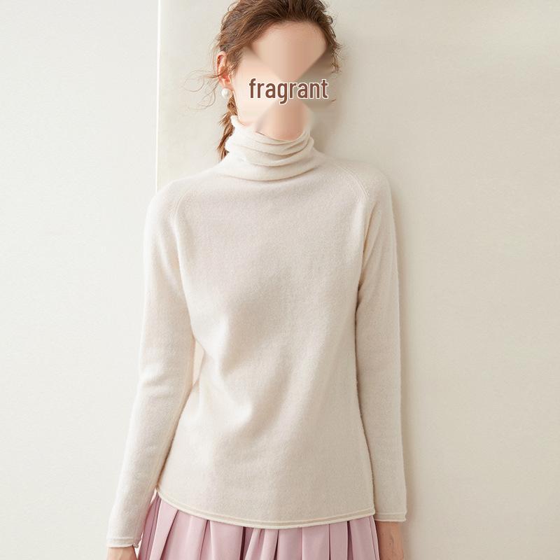 Women's Cashmere Sweater: Rolled Hem, Pile Collar, Solid Color, Loose Fit, Slimming Raglan Sleeve, Pure Wool Knit.