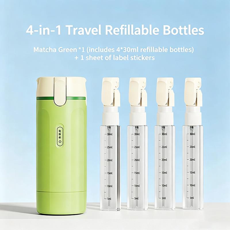 Portable 4-In-1 Travel Shower And Hair Care Kit - 4 Bottles Each 30ml Reusable And Leak-Proof Containers - Essential For Travel