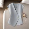 Women Suit Waistcoat V-Neck Sleeveless Single Button Irregular Design Suit Vest Solid