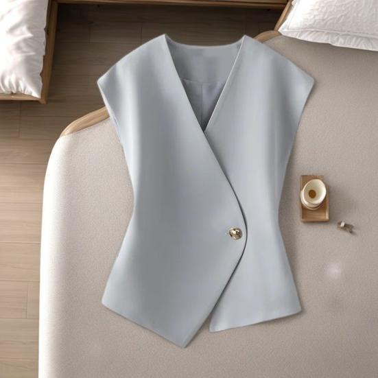 Women Suit Waistcoat V-Neck Sleeveless Single Button Irregular Design Suit Vest Solid