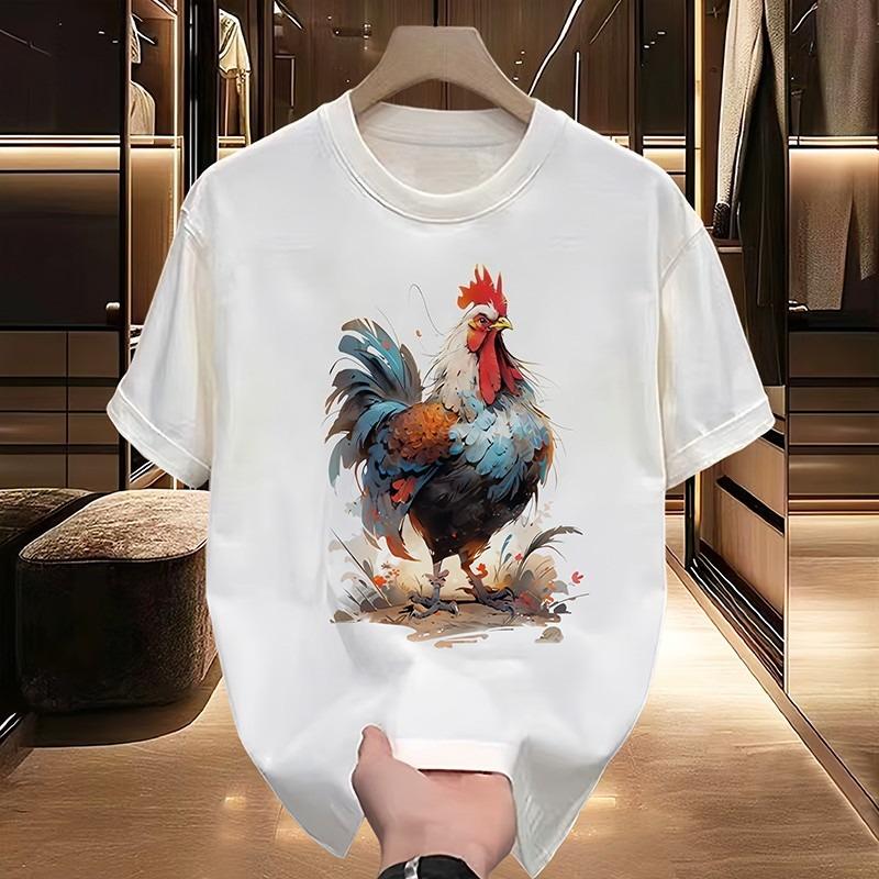 2025 Ny Sommar Kreativ Trend Ren Bomull Tryckt Plus Size Kortärmad T-shirt för Män och Kvinnor Stilfull Rundhalsad Topp