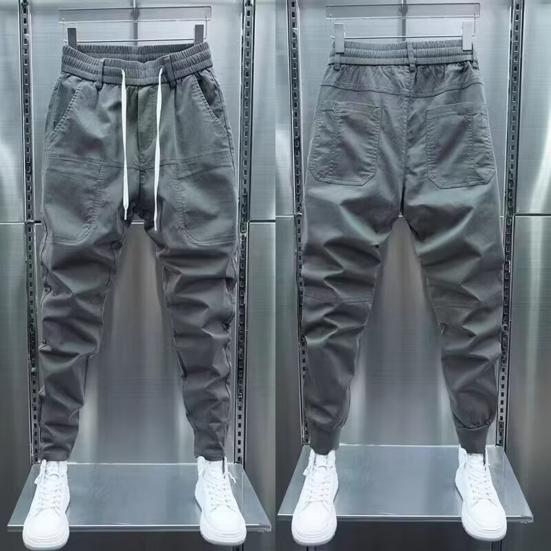 Pánské Cargo Kalhoty Volné Stahovací šňůrka na kotníky Pružný pas Jednobarevné Více kapes Fitness Streetwear Outdoor Cestování Sportovní kalhoty