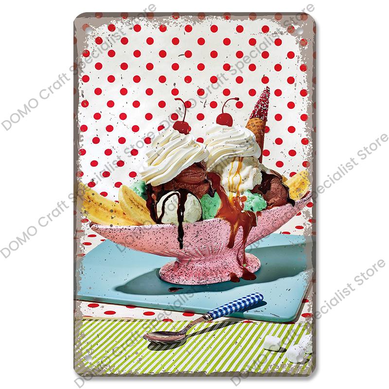 Summer Dessert Poster Vintage Metal Sign Ice Cream Cone Charlotte Metal Tin Plate Wall Decor for Cafe Shop Kitchen Living Room