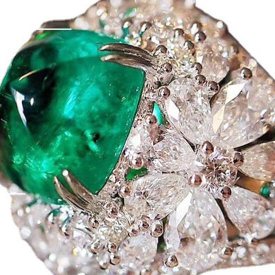 Retro Women Ring Inlaid Green Square Rhinestone Finger Ring for Anniversary