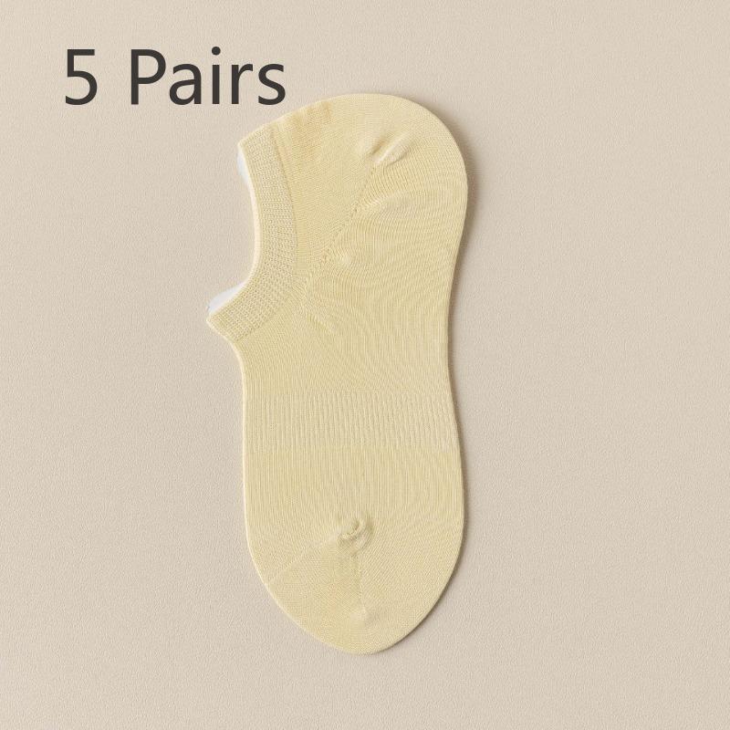 5 Pairs of Women's Summer Thin Cotton Non Slip Absorbent Breathable Invisible Shallow Mouth Sports Socks