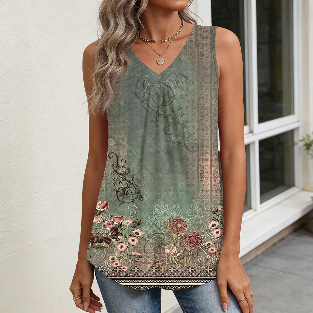Damskie Top bez rękawów Luźne Top z dekoltem V Plisowane Koszulki Podstawowe T-shirty