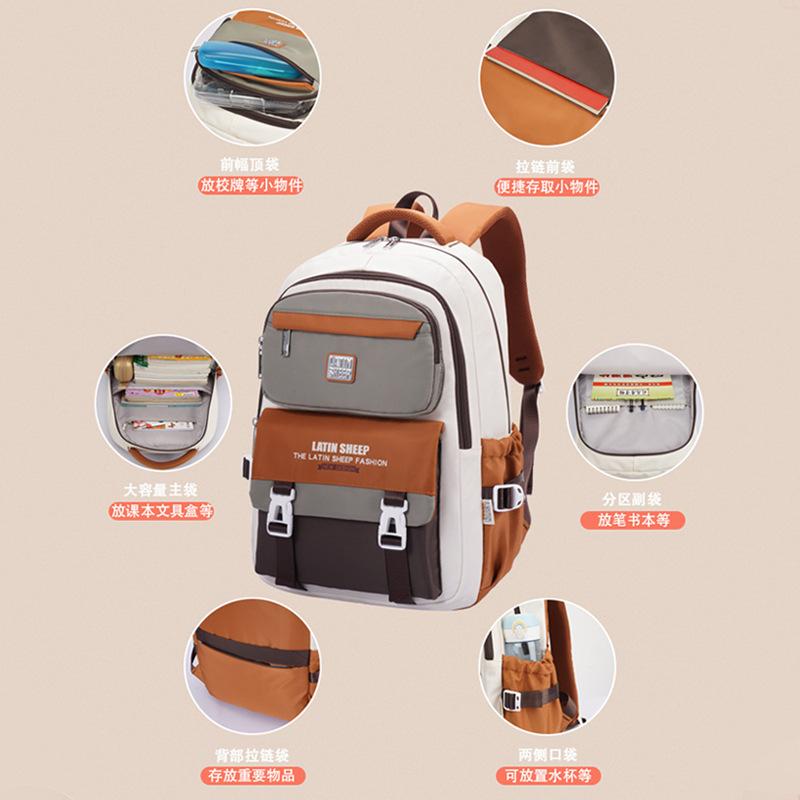 Elementary School Bag Female Junior High School Student High School Student College Student Fashion Spine Care Lightweight Large-capacity