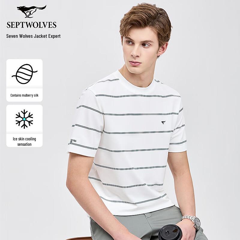 Septwolves Men s Mulberry Silk Blend Cooling Striped Round Neck T-shirt XXL