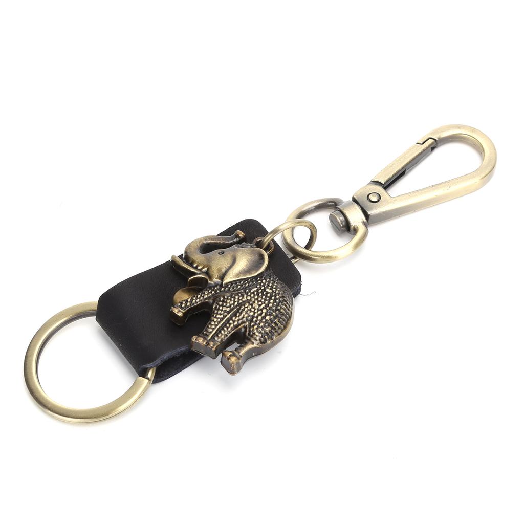 2Pcs Key Chains Elephant Shape Metal Cowhide Car Keychain Retro Leather Pendant GiftsBlack