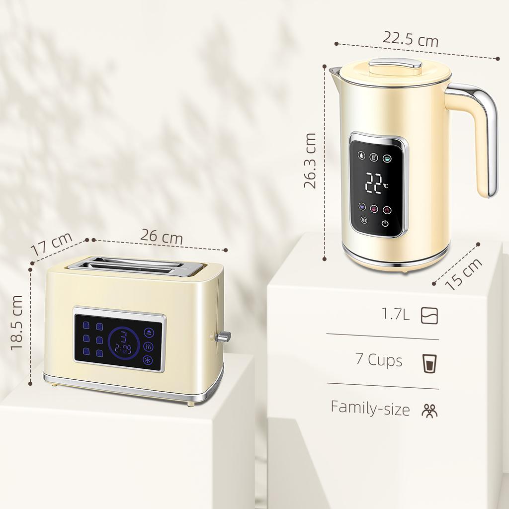 Touch Screen Kettle and Toaster Set - Cream