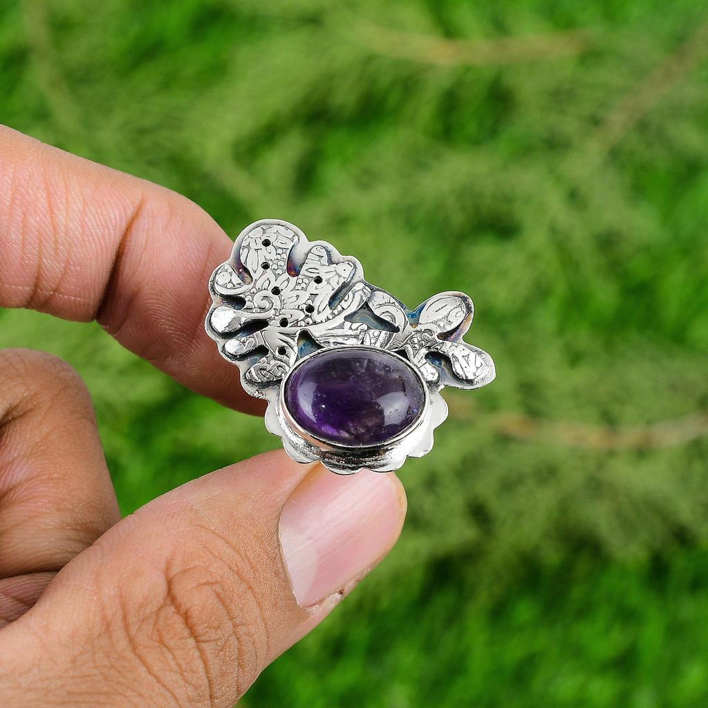 Mothers day Deal Sterling Silver Natural African Amethyst Stackable Bezel Ring