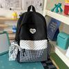 Schoolbag Clear Ice Blue Plaid Splicing Milk Fufu Student Party Schoolbag Day Korean Sweet Sister Holiday Girlfriends Travel Small Backpack