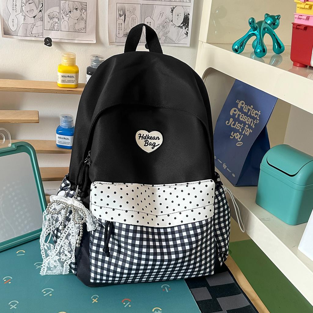 Schoolbag Clear Ice Blue Plaid Splicing Milk Fufu Student Party Schoolbag Day Korean Sweet Sister Holiday Girlfriends Travel Small Backpack
