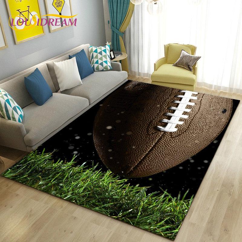American Football Rugby Area Rug Large,Carpet Rug for Living Room Bedroom Sofa Doormat Decoration, Kids Non-slip Floor Mat 3D